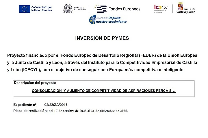 INVERSIÓN DE PYMES: CONSOLIDACIÓN Y AUMENTO DE COMPETITIVIDAD DE ASPIRACIONES PERCA S.L.